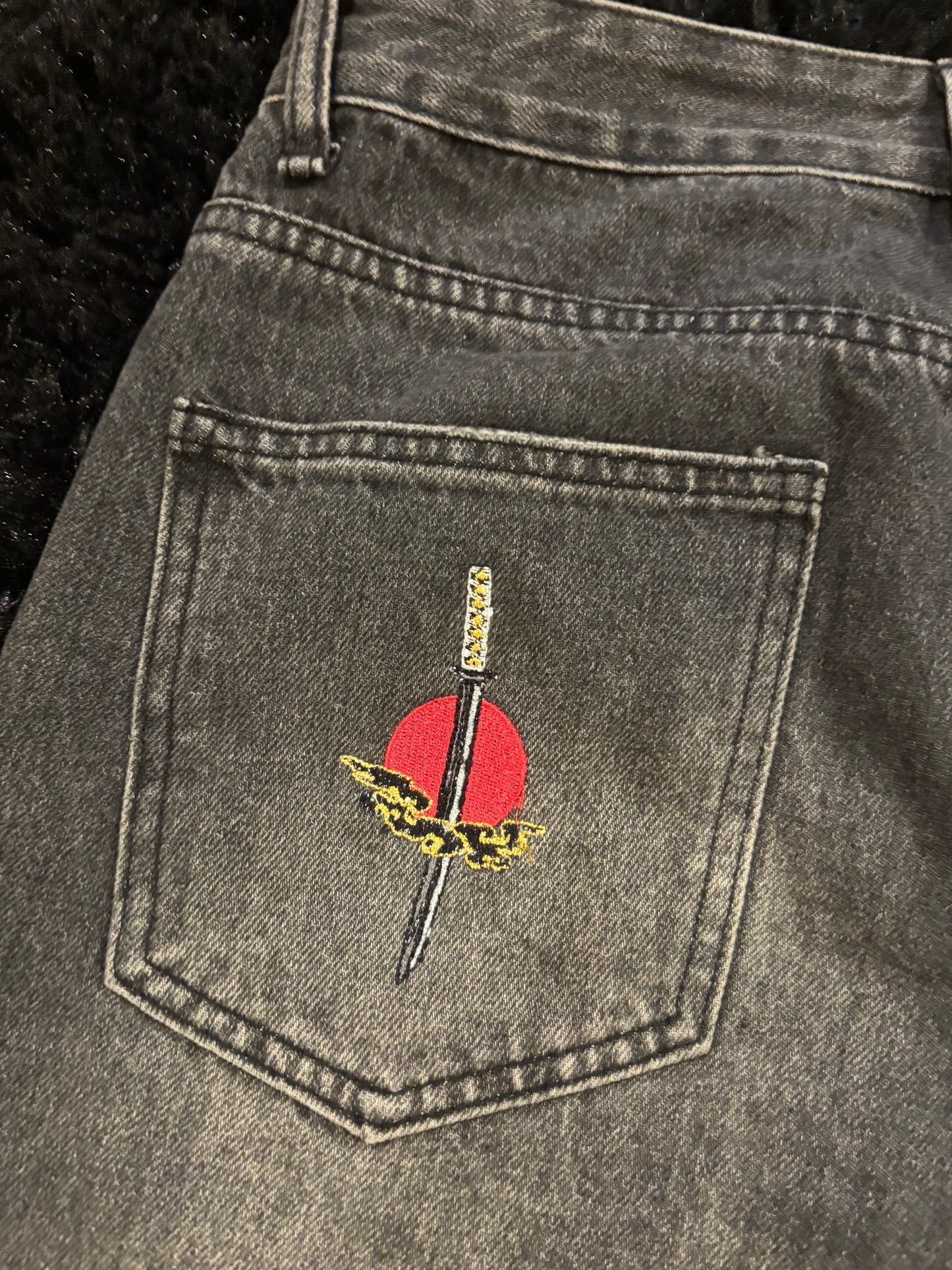 Baggy Black Embroidered Jeans
