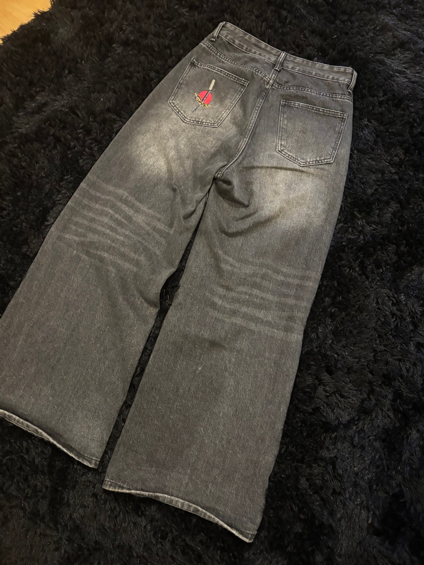 Baggy Black Embroidered Jeans