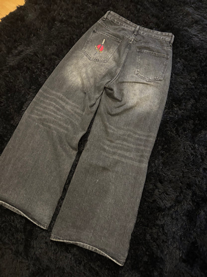 Baggy Black Embroidered Jeans