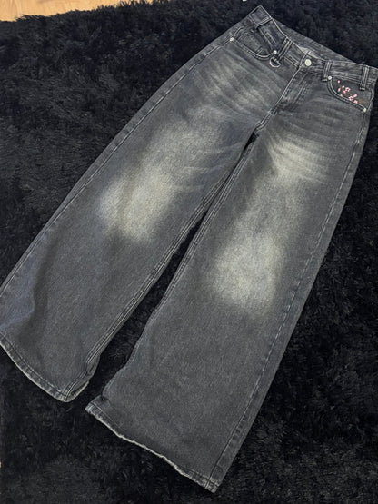 Baggy Black Embroidered Jeans