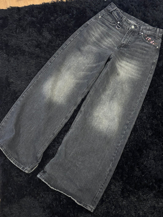 Baggy Black Embroidered Jeans